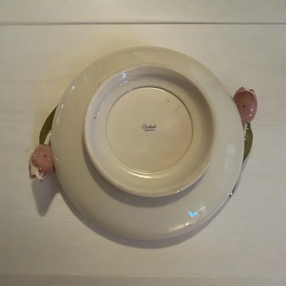 Goebel West Germany Tulip Handled Bowl Porcelain Floral Serving Bowl Vintage